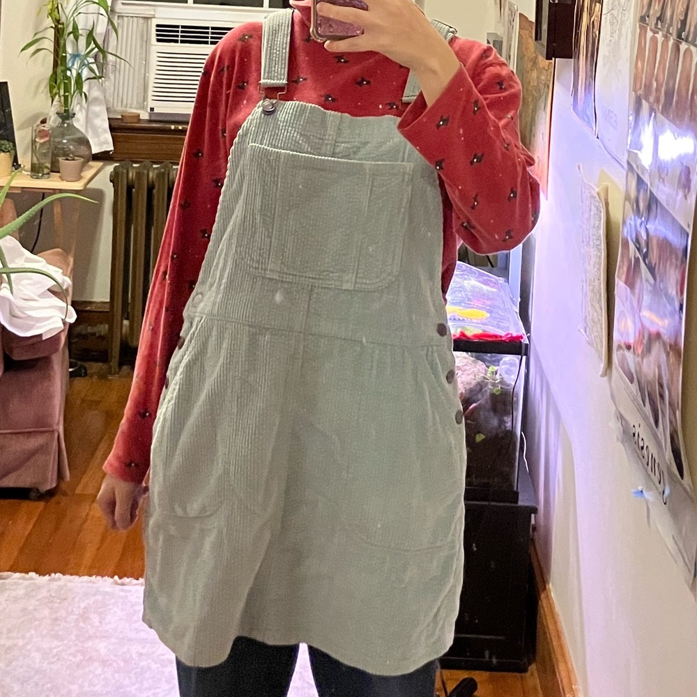 Blue corduroy overall dress cute